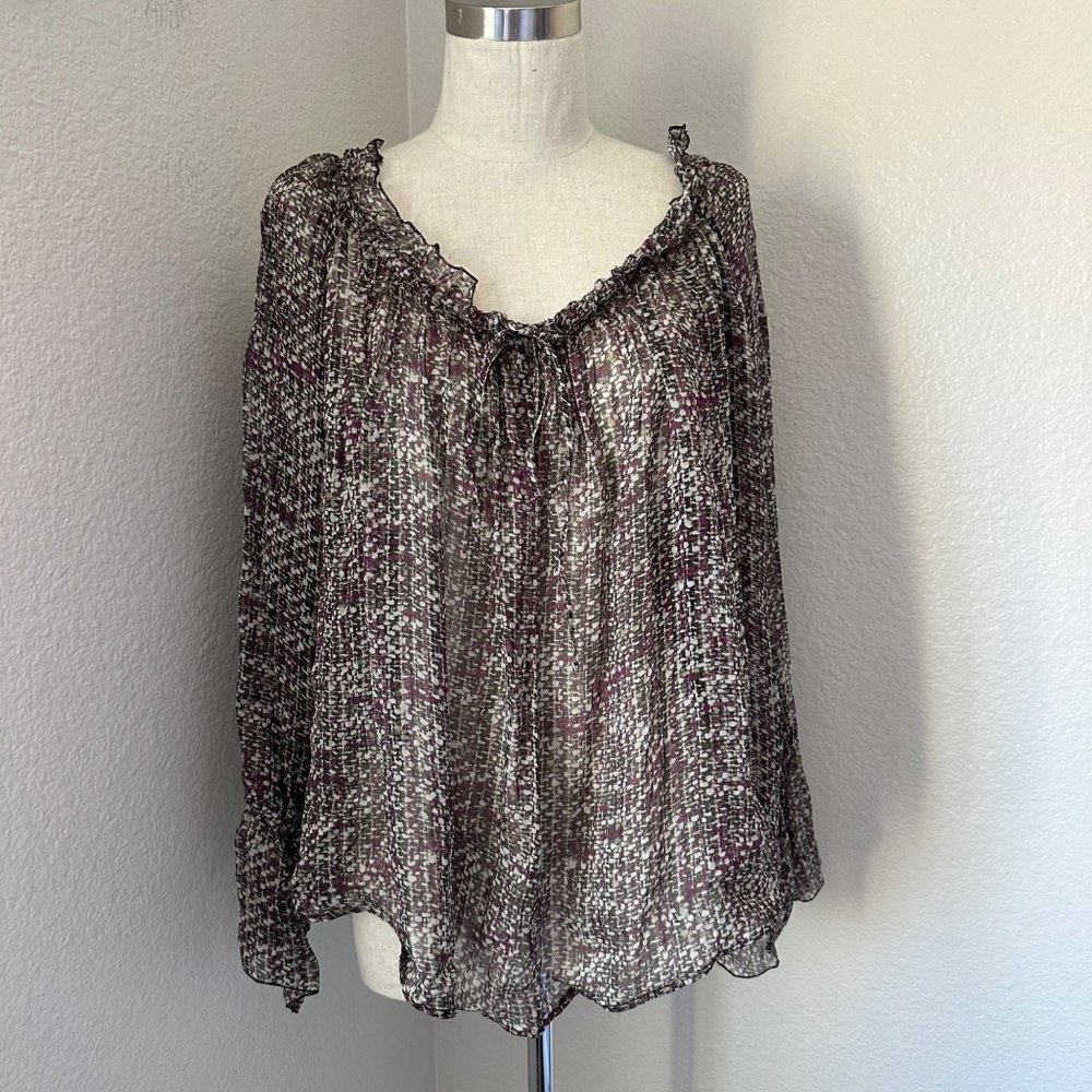 MAX&CO Pullover Blouse Scoop Neck Long Sleeve Tie Front Multicolor Sz M